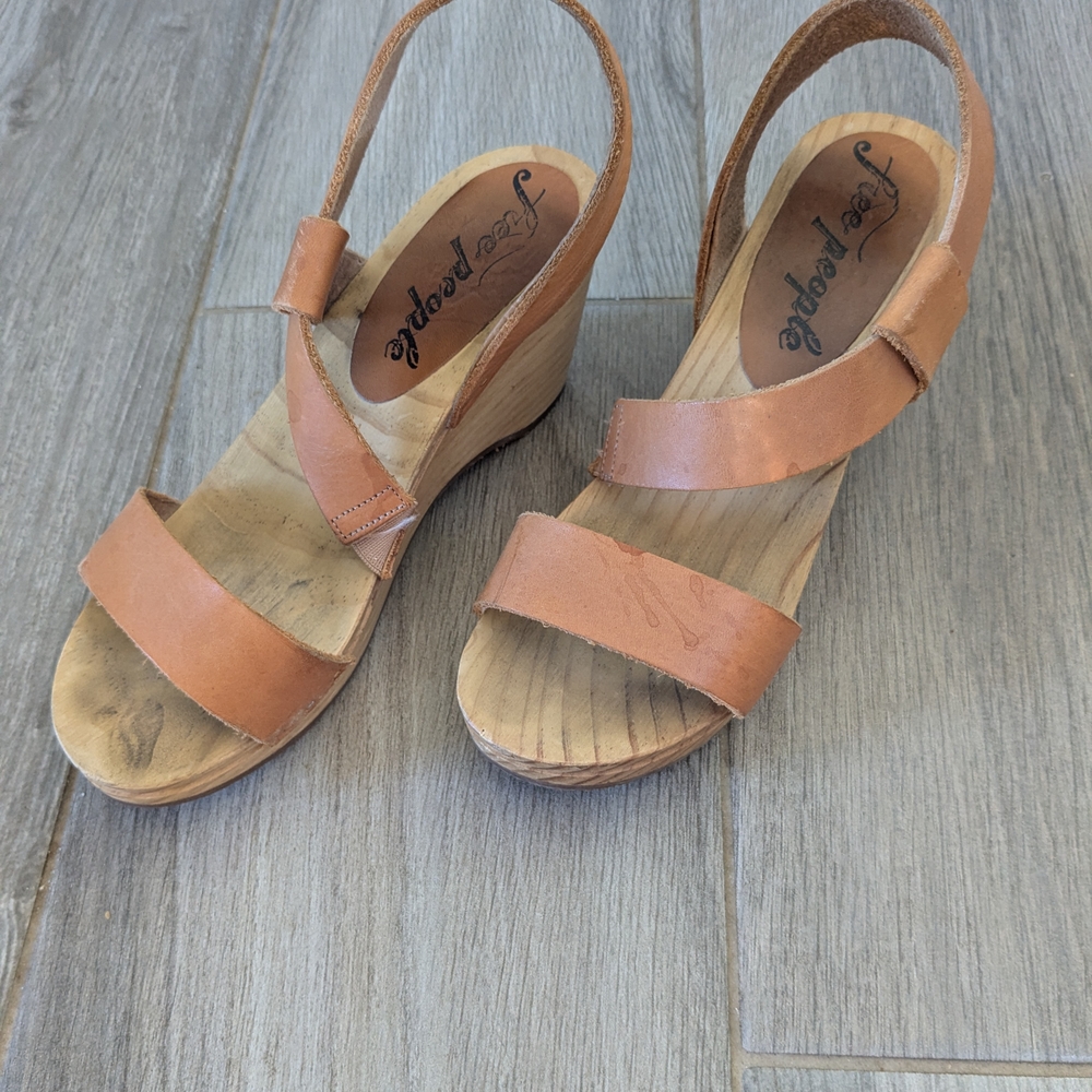Free People Tan Wedge Sandals